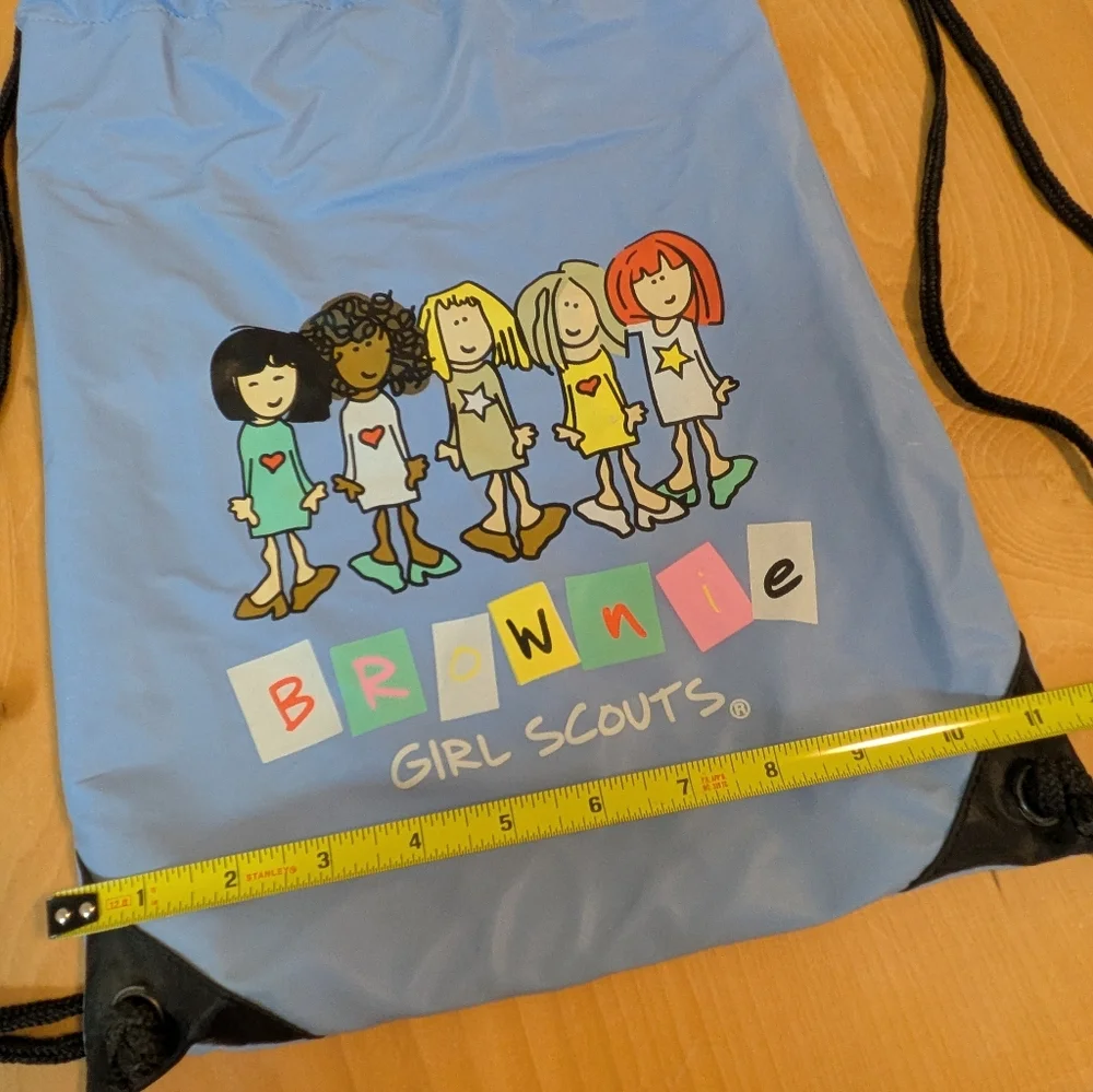 Girl Scouts Blue Drawstring Brownie Backpack & Patches